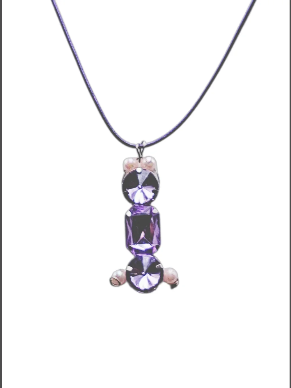 Purple Rhinestones and Pink Beads Pendant on Purpose Cord Necklace. NWOT